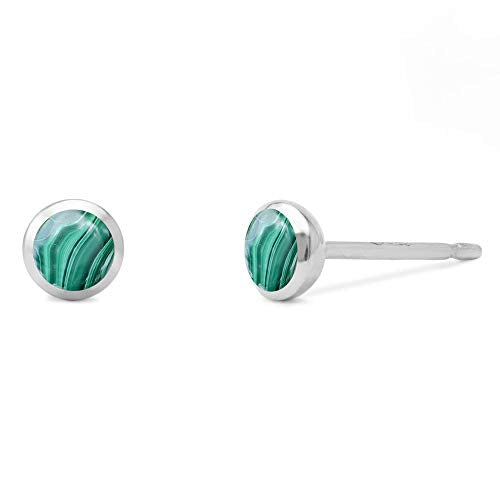 Boma Jewelry Sterling Silver Mini Circle Stud Earrings - color: Malachite