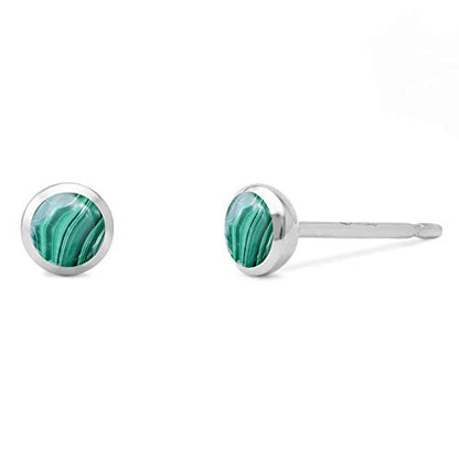 Boma Jewelry Sterling Silver Mini Circle Stud Earrings - color: Malachite