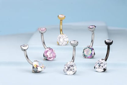 Solid Titanium Belly Button Ring,14G Hypoallergenic Silver Belly Rings,Internally Threaded 10mm Belly Piercing Jewelry,Round CZ Navel Rings,14G Belly Button Rings for Women Men - color: S-wt