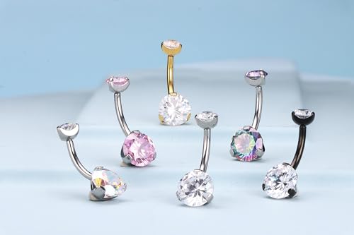 Solid Titanium Belly Button Ring,14G Hypoallergenic Silver Belly Rings,Internally Threaded 10mm Belly Piercing Jewelry,Round CZ Navel Rings,14G Belly Button Rings for Women Men - color: G-wt