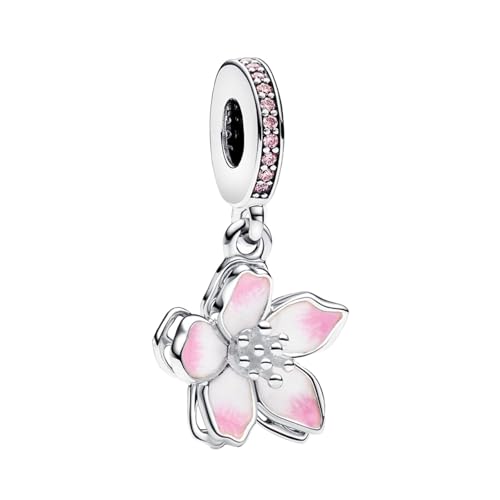 LUXILLA Charms for Bracelets & Necklace 925 Sterling Silver Charms Elephant Happy Birthday Charm Fit for Valentine's Day Mother's Day Jewelry Gift for Women - color: Cherry Blossom Dangle Charm