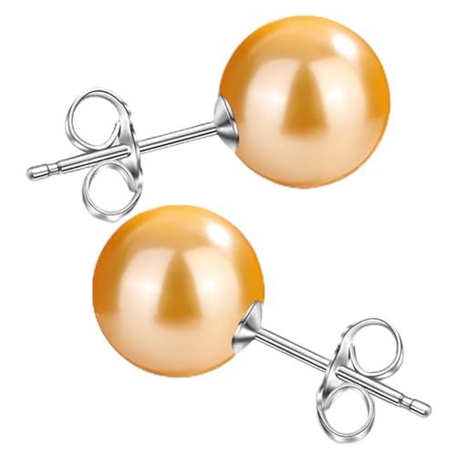 Pearl Stud Earrings Multicolor Shell Beads Pearl Hypoallergenic Stud Earrings Ocean Shell Pearl Jewelry - color: Yellow