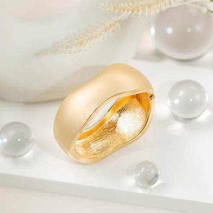 HZMAN Chunky Gold Cuff Bracelets for Women Thick Wide Bangle Bracelet Hammered Open Hinge Wrist Cuff Bracelet Jewelry Gift - color: 02.Irregular Gold