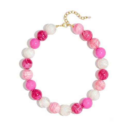 Chunky Beaded Necklaces for Women Statement Necklace | Bold Chunky Choker, Large Resin Beads, Adjustable Necklace, Boho Trendy Summer Beach Holiday Jewelry - color: Pink-01