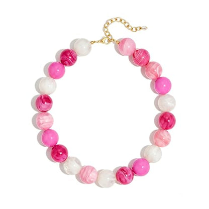 Chunky Beaded Necklaces for Women Statement Necklace | Bold Chunky Choker, Large Resin Beads, Adjustable Necklace, Boho Trendy Summer Beach Holiday Jewelry - color: Pink-01