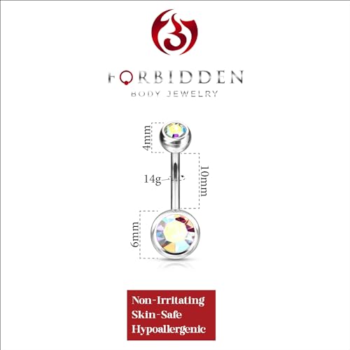 Forbidden Body Jewelry 14g Titanium Double Jeweled CZ Crystal Belly Button Ring - color: Aurora Borealis