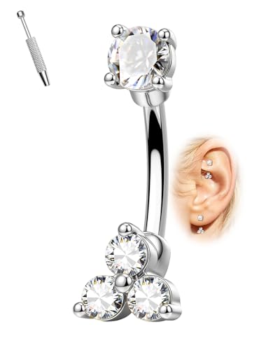 Minimalist Rook Piercing Jewelry, 16G Eyebrow Rook Earrings for Women, Stainless Steel Vertical Helix Lobe Earrings 6/8MM - color: WG-8MM