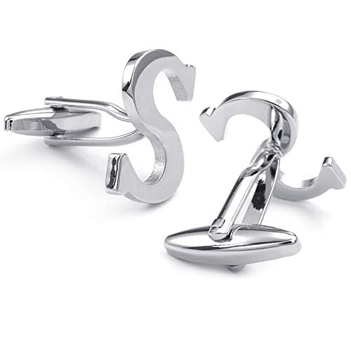 HONEY BEAR Initial Letter Cufflinks for Men Wedding Business | Personalized, Tarnish-Resistant, Steel-Plated Copper Base, Gift Box, for Groomsmen, Father, Husband, Anniversary - style: S Silver