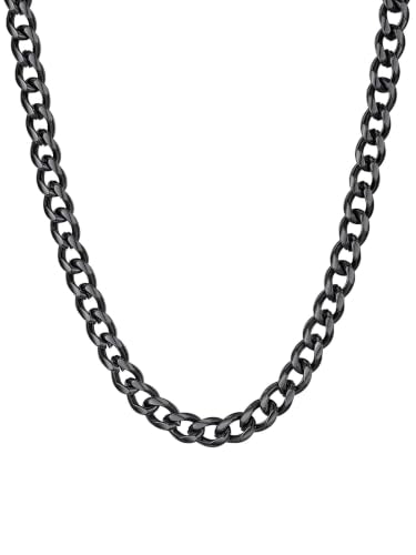 ChainsHouse Miami Cuban Link Chain Necklace for Men, Stainless Steel | 4.8/6/10/14mm Widths, Black/14K Gold Plated Finishes, Hip Hop Style, Daily Wear, Gift Box Included - color: Black
