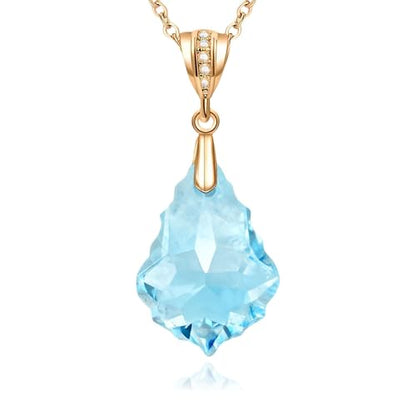 EVEVIC Teardrop Austrian Crystal Charm Pendant Necklace for Women | 14K Gold Plated,Adjustable Chain Fit,Elegant Teardrop Crystal,Gift Box Included,Perfect for Daily Wear and Special Events - color: Aquamarine