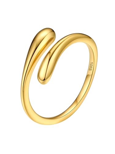 Bestyle Silver Birthstone Ring for Women, Dainty Sterling Silver Teardrop Ring Open Adjustable Band Ring, Love Statement TOI et Moi Ring Promise Ring for Her - color: 00. Gold Teardrop