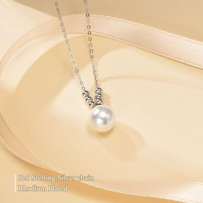 Pearl Necklace for Women 925 Sterling Silver Single Pearl Jewelry with Shell Pearl Pendant - Dainty Choker Necklace Suitable for Anniversary, Wedding, Birthday Gifts - color: Bead Silver