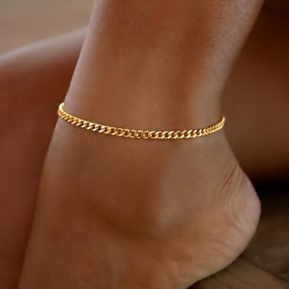 DEARMAY Gold Anklets for Women Waterproof | Non Tarnish14K Gold Plated Ankle Bracelets Set Stack, Summer Beach Jewelry Gifts for Vacation - color: Gold Anklet-O