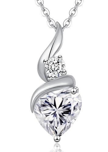 ANDSO Heart Moissanite Necklaces Birthday Jewelry Gifts for Women | S925 Silver /Gold Plating Birthstone Necklace, Ideal Anniversary Christmas Valentine Present for Mom Wife Her Girlfriend - style: Silver-2 Carat