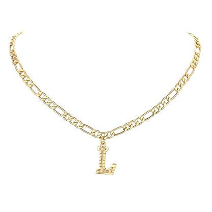 14K Gold Plated Initial Necklaces for Women Men A-Z Letter Necklaces | Figaro Chain, 16"+2" Adjustable Length, with Gift Box - style: L