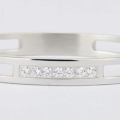 MILAKOO 6/8mm Gold/Silver Color Bangle Hollow Stainless Steel with Rhinestone Bracelets - color: Silver, size: 8mm