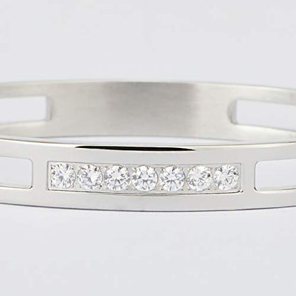 MILAKOO 6/8mm Gold/Silver Color Bangle Hollow Stainless Steel with Rhinestone Bracelets - color: Silver, size: 8mm