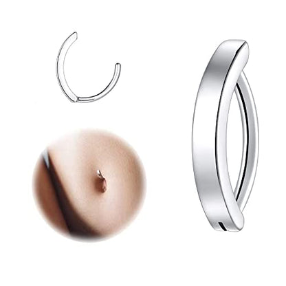 Clicker Belly Button Ring Hoop Belly Button Ring 14G Navel Ring | Surgical stainless steel hinged belly button ring for belly button piercing, navel body jewelry for women and men - color: 2pcs Silver