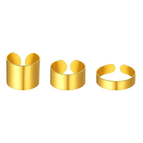 Stainless Steel Open Band Ring for Men Women 18K Gold/Black Plated Brush/Smooth Surface Rings Set Minimalist Jewelry(with Gift Box) - color: 08-Gold Smooth Ring Set