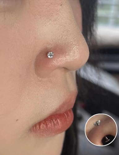 Cisyozi 20G 18G 16G F316 Titanium Flat Back Nose Rings Studs Hypoallergenic Medical Grade Nose Studs for Women Men Shiny Cubic Zirconia Nose Rings Piercings Jewelry for Sensitive Skin