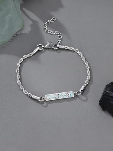 Waves/Tree of Life/Mushrooms/Moon Phase/Butterfly/Hummingbird Bracelet/Anklet 925 Sterling Silver Adjustable Abalone Shell Bar Bracelet/Anklet Summer Jewelry Gifts for Women - color: Waves-Opal, size: Anklet 9"+2"