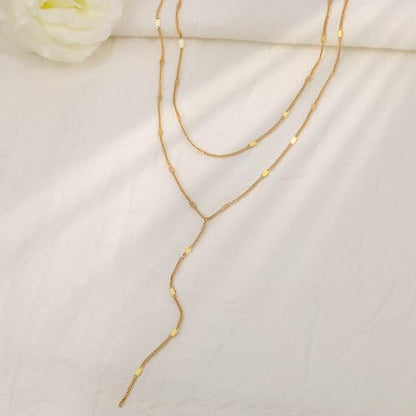 Lariat Gold Necklace for Women, Dainty Long Necklace 14k Gold Plated/Silver Y-Shaped Pendant Necklace Trendy Layered Cz Beaded Chain Drop Necklaces Simple Gold Jewelry for Women Gift - style: LC-2NK-22205-GDW