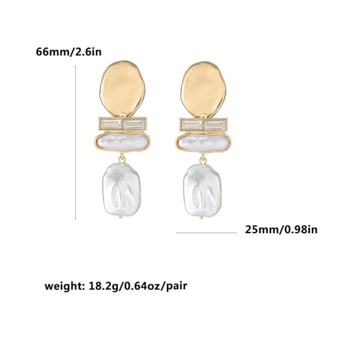 Statement Pearl Dangle Earrings,Gold and Large Pearl,Luxury Chandelier Organic Style Earrings - color: C gold and white