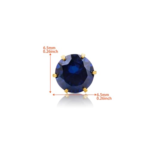 Orovi Round 14K Gold Earrings for Women in Solid 14K White Gold 585/14K Yellow Gold 585 with Ruby/Sapphire/Zirconia/Emerald Gemstones, Stud Earrings For Women,Women's Jewelry Delivered in Jewelry Box - color: 14K Yellow Gold/ Sapphire