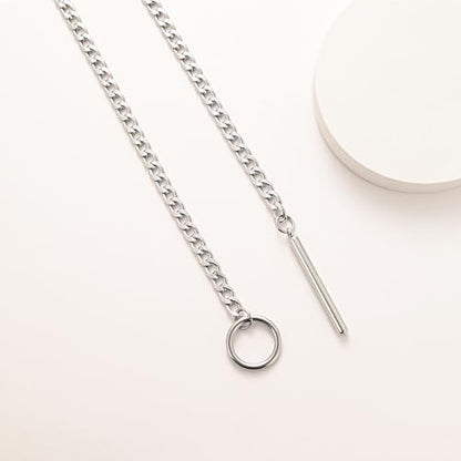 Heart O Ring Slip Chain Choker Necklace for Women Men Stainless Steel Cuban Chain Y-shape Necklaces Punk Rock Collar Adjustable Lariat Y Necklace Prom Necklaces Jewelry - color: Silver Bar