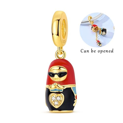 Hapour 925 Sterling Silver Charms for Bracelet Necklace Dangle Pendant Bead | Whale Shark Charm, Glow in the Dark, Matryoshka Russian Doll Baking European Jewelry Charm, 14k Gold Plated - style: Gold Modern Russian Matryoshka Doll (Openable)