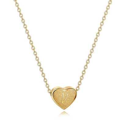 18k Gold Plated Heart Pendant Letter Necklaces for Girls Stainless Steel Initial Necklace for Women Birthday Gifts for Girls Women - color: Brushed Gold, style: Letter V