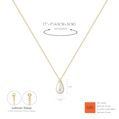 Zeffy Gold Pearl Necklace for Women, Dainty 14K Gold/Silve Plated Layered Pearl Choker Pearl Earrings Pearl Bracelets Wedding Trendy Gold Jewelry Set for Women Gifts - style: Gold Teardrop Pearl Necklace-1PCS