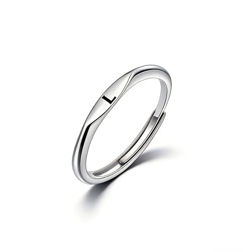 Thin Stacking Initial Rings for Women Stackable Plain Letter Ring Open Adjustable Silver Capital Alphabet Letter Band Ring - color: L