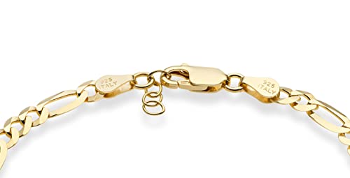 Miabella 18K Gold Over 925 Sterling Silver 5mm Figaro Bracelet Women Men | Italian Fine Jewelry, Diamond-Cut Link Chain, Made in Italy - style: Length 6.5 Inches + 0.5 Ext. (X-Small)