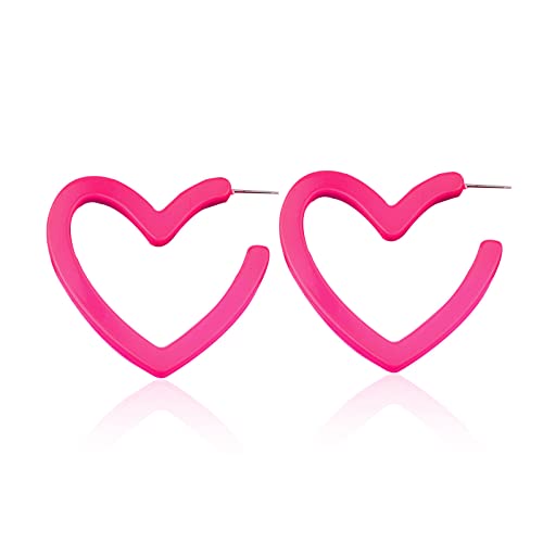 Set Heart Love Couple Colorful Stud Hoop Dangle Earrings 80 90s Retro Earrings Rectangle for Women Jewelry Gifts Geometric Valentine’s Day Neon Bright Fluorescence Costume - color: stud pink