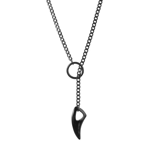 Heart O Ring Slip Chain Choker Necklace for Women Men Stainless Steel Cuban Chain Y-shape Necklaces Punk Rock Collar Adjustable Lariat Y Necklace Prom Necklaces Jewelry - color: Black tooth