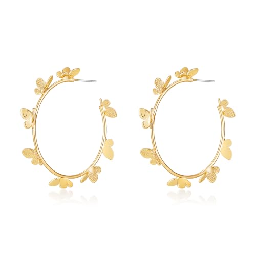 Large Gold Knot Hoop Earrings for Women 18K Gold Hoop Earrings Statement Lightweight Hoops Trendy Gold Hoops Earrings Jewelry - color: A-Butterfly