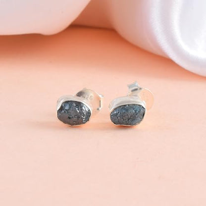 5 MM Natural Gemstone 925 Sterling Silver Hypoallergenic Studs Earrings Jewelry for Women Dainty Trendy Antiqued Silver Birthstone Earrings Jewelry Gifts for Women and Her - color: Blue Diamond