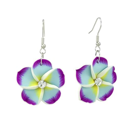 Floral Dangle Earrings for Women Hawaiian Tropical Plumeria Rubra Flower Drop Earrings with Cubic Zirconia Luau Beach Party Vacation Hawaiian Accessories Jewelry Gift - color: Purple