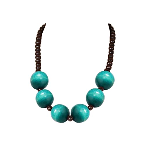 COLORFUL BLING Ethnic Large Chunky Wooden Beaded Necklaces Boho African Statement Necklace Handmade Tribal Collar Choker Bib Jewelry - color: six beads blue