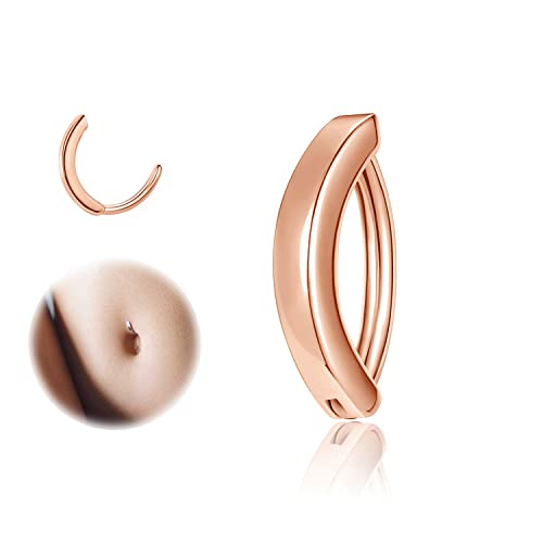 ZS 14G Clicker Belly Button Rings for Women, 925 Sterling Silver Belly Barbell Piercing Gold Reverse Curved Navel Barbell Body Jewelry - color: Rose-gold,Inner diameter:10mm