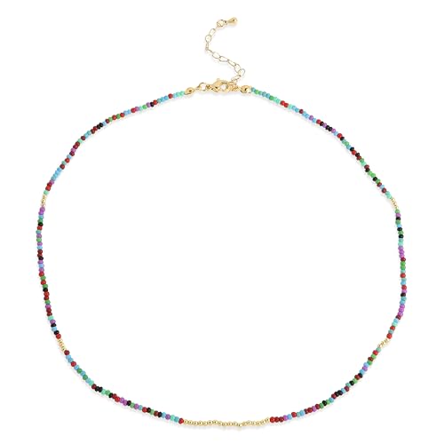Gold Seed Beaded Necklaces for Women, Boho Handmade Adjustable Colorful Beads Choker Summer Beach Jewelry Gift. - color: Turquoise