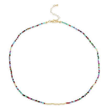 Gold Seed Beaded Necklaces for Women, Boho Handmade Adjustable Colorful Beads Choker Summer Beach Jewelry Gift. - color: Turquoise