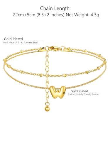 ChainsProMax Initial Ankle Bracelets for Women, Waterproof Anklets Bracelet Adjustable Summer Beach Women Foot Jewelry, Stainless Steel/Gold Plated-Send Gift Box/Letter A-Z - color: Gold Plated-W