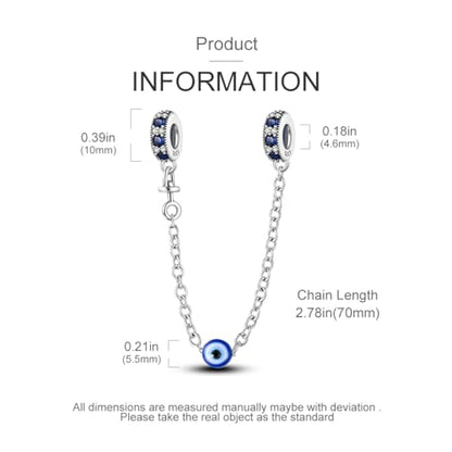 925 Sterling silver Safety Chain Charm for Bracelet Pendants Clip Beads | Infinite Love Butterfly Evil Eye Stopper Spacer dangle Charm for Woman Jewelry Gift - color: Evil eye Chain