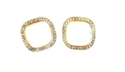 Clip-on Earrings Crystal Faux Pearl Square 1 inch Earrings Gold or Silver Earrings - color: Gold