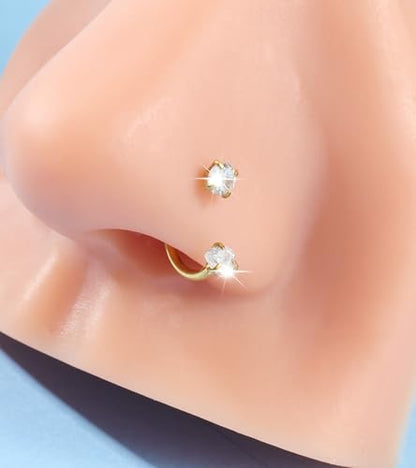 Longita 20g Nose Rings Hoop L Shape Nose Studs Stainless Steel Nose Screw Bone Flat Top Diamond Opal Heart High Nostril Piercing Jewelry Silver Rose Gold Black Pack for Women Men - color: B2- Horseshoe Ring 2pcs 20g - gold