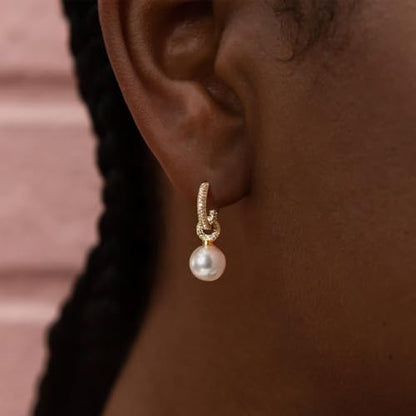 YOIHUR Drop Dangle Pearl Earrings for Women, Dainty 14K Gold Plated Pearl Hoop Earrings Hypoallergenic Wedding Pearls Dangle Earrings Jewelry Gift for Women Bridal - color: Gold -Lighting CZ Pearl Earrings