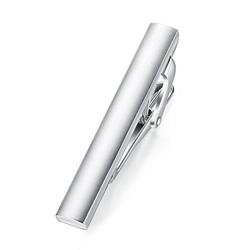 HONEY BEAR 1.57" Skinny Tie Clip Bar for Men Steel Business Wedding Gift | Classic Minimalist, Steel-Plated Copper Base, Gift-Boxed, Thickened, Rounded Corners, Easy to Slide On, No Snag or Wrinkle - style: Brushed Silver 4cm