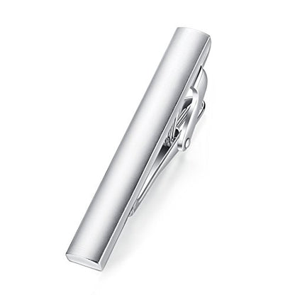 HONEY BEAR 1.57" Skinny Tie Clip Bar for Men Steel Business Wedding Gift | Classic Minimalist, Steel-Plated Copper Base, Gift-Boxed, Thickened, Rounded Corners, Easy to Slide On, No Snag or Wrinkle - style: Brushed Silver 4cm